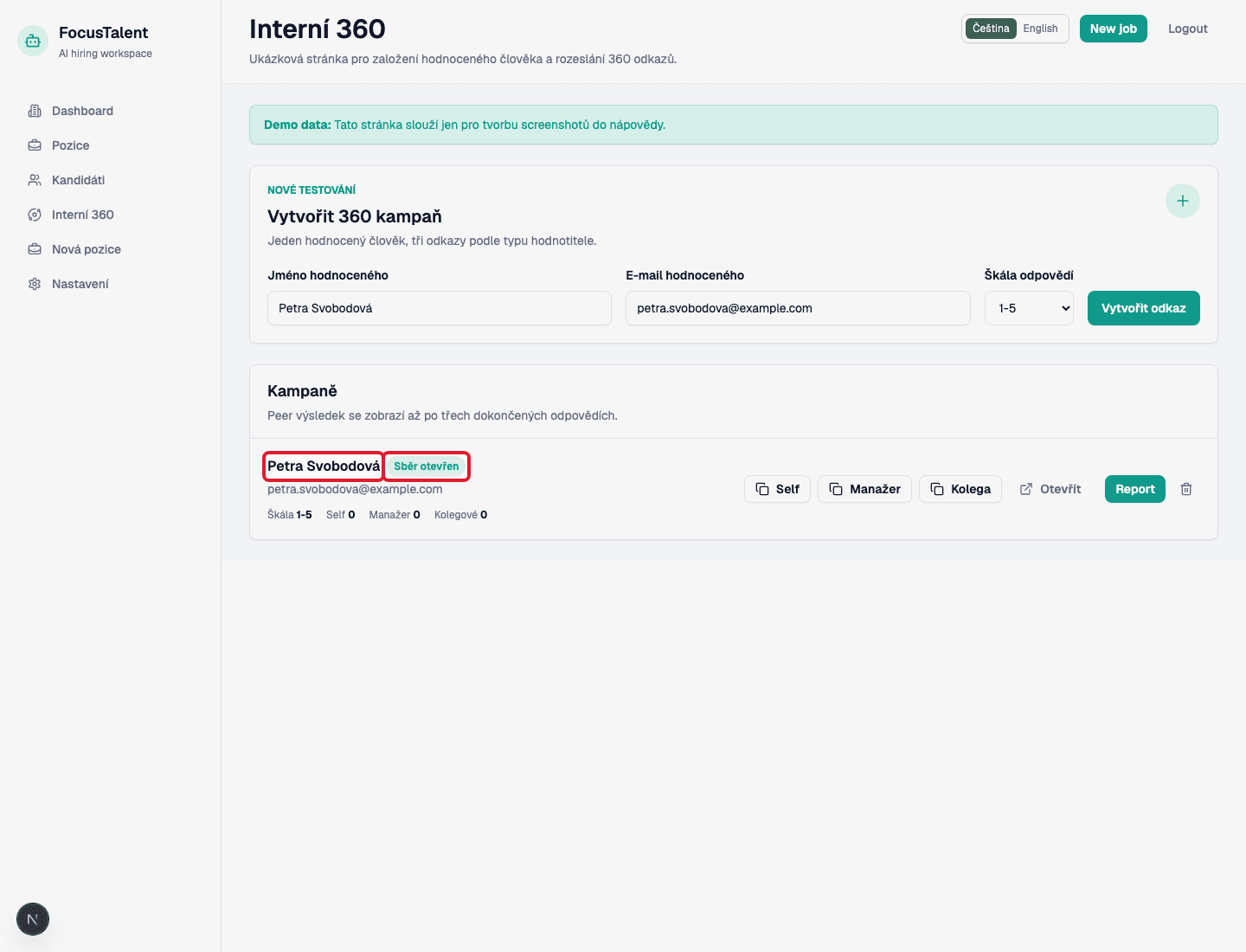 Seznam 360 kampaní se zvýrazněnou vytvořenou kampaní